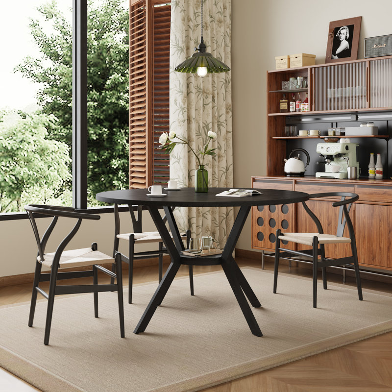 Table de salle à manger 42 pouces avec tablette de rangement pour 4 personnes, Noir, H 29,92 po x l 42,13 po x P 42,13 po