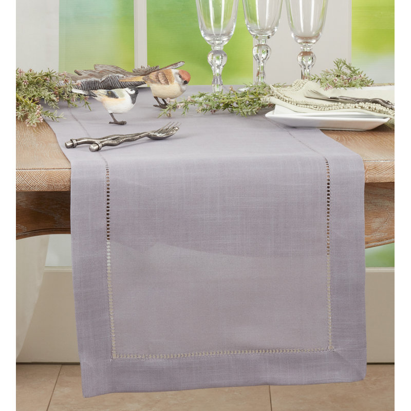 Gray Hemstitched Polyester Table Runner 54" x 16"