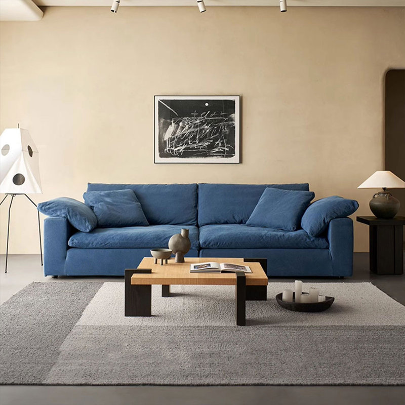 Canapé modulaire bleu en coton et lin, H 31,5 po x l 110,24 po x P 45,28 po