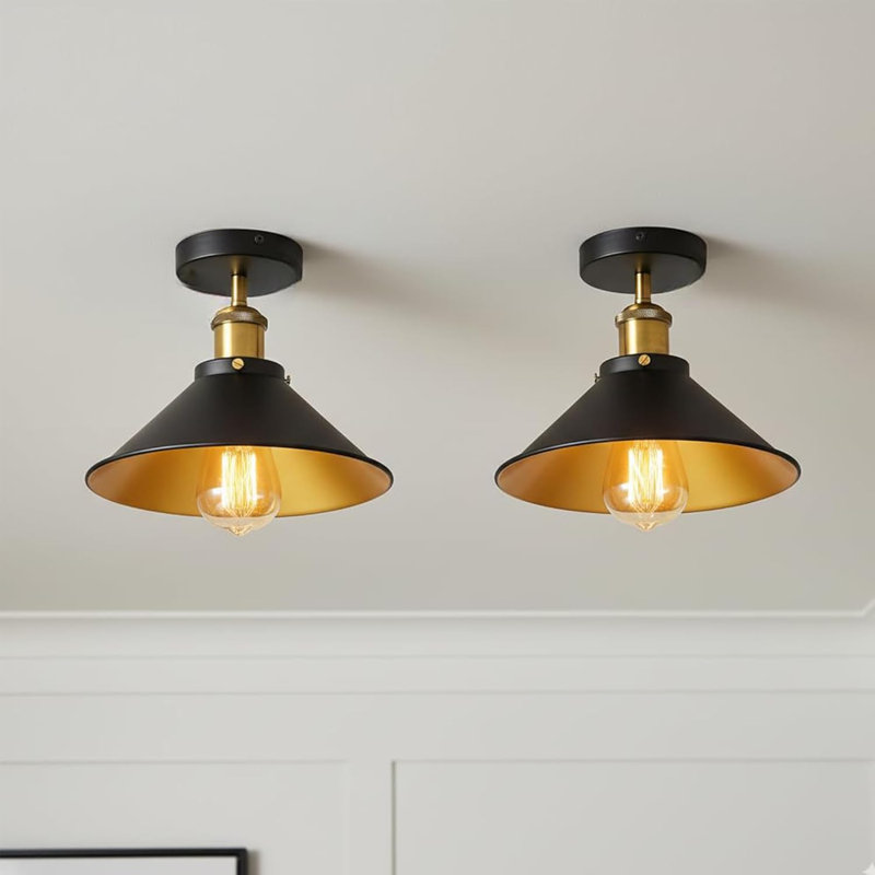 Semi Flush Mount, Black, Black Inner Gold
