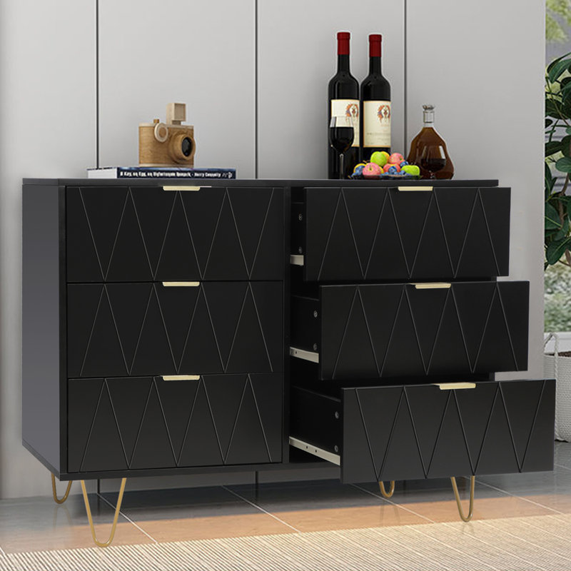 Marable 6 Drawer 100.1cm W Double Dresser, Black