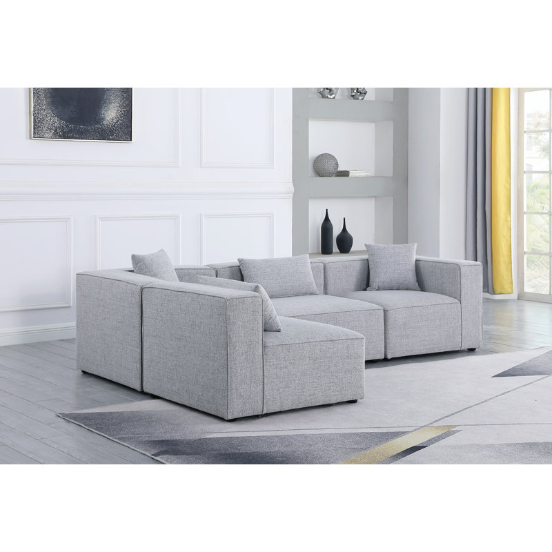 Lavitta Upholstered L-Shaped Sectional Reversible, Grey Linen Textured Fabric