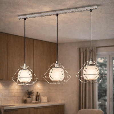 3 - Light Polished Chrome Caged Pendant