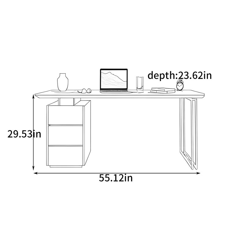 Bureau de luxe moderne et luxueux, H 29,53 po x l 55,12 po x P 23,62 po