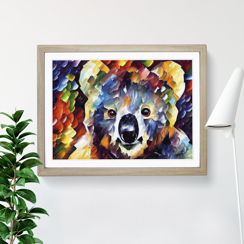 Koala Bear Painted - Single Picture Frame Print, 46cm H x 64cm W x 2cm D, Oak
