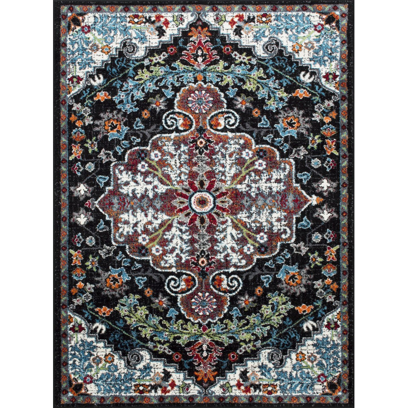 Tapis noir tissé à la machine Aeryn, Rectangle 5 pi x 7 pi
