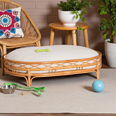 Remy Bohemian Rattan Pet Bed in Honey, 9.94'' H X 43.02'' W X 29.26'' D