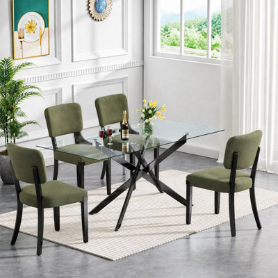 Table de salle à manger 51 po en verre trempé pour 4 personnes, table de salle à manger en verre trempé avec 4 chaises rembourrées, pour cuisine, salle à manger et appartement