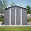 Remise de rangement extérieure en métal 8 pi x 12 pi avec porte latérale supplémentaire, grande remise à outils avec 2 portes verrouillables pour un accès facile, structure en aluminium, rangement de patio de jardin gris