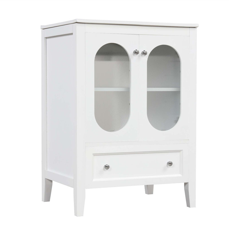 Meuble-lavabo 24 po avec lavabo, meuble-lavabo avec tiroir et portes, tablette réglable, bois massif et panneau de fibres à densité moyenne 24 po