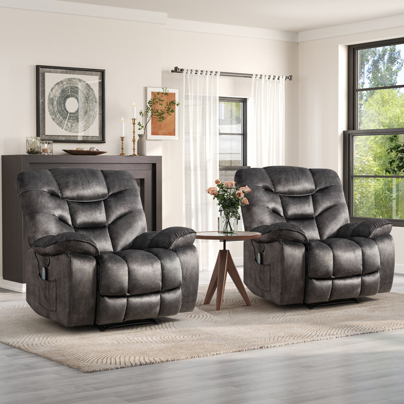 Fauteuil de massage moderne en microfibre 40,2 "avec chauffage et USB (ensemble de 2), Noir gris
