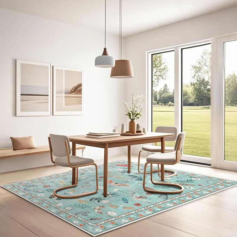Insect Floral Area Rugs Modern Accent Carpet with Non-Slip Backing, Stain-Resistant Low Pile Floor Cover, Machine Washable Ultra-Soft Indoor Mat for Living Room, Bedroom, Kitchen