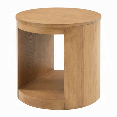 Sery Side End Table, 22 Inch Round Top With Open Lower Shelf, Oak Brown