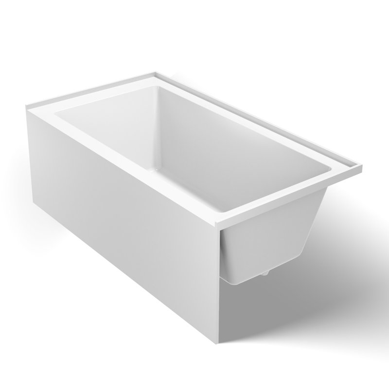 CASAINC 60"x32" Rectangle Solid Surface Alcove / Tile In Soaking Bathtub Matte White With Drain