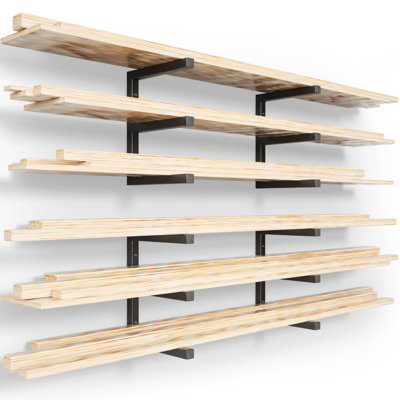 Wood Organizer And Lumber Storage Rack Wall Mount, Heavy Duty Metal Shelf With 6-Level Holds Up 1200 LBS, Indoor & Outdoor Use - Black
