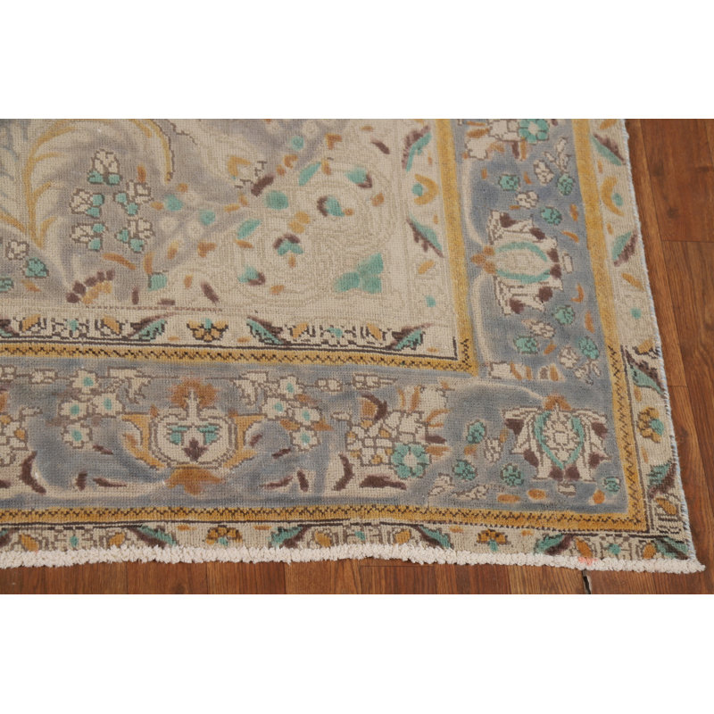 Tapis traditionnel floral fait à la main bleu 7 x 10