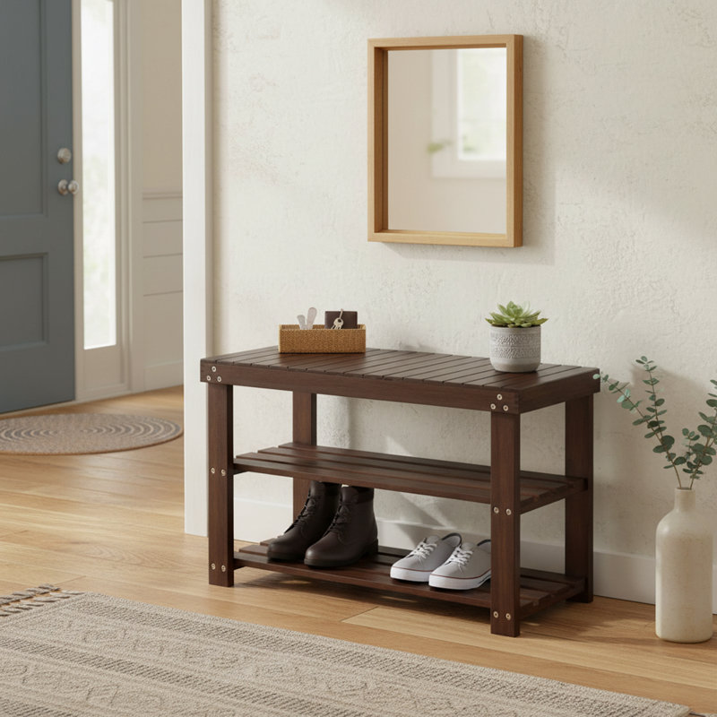 3 Tier Bamboo Shoe Rack Bench for Entryway, Hallway, Brown
