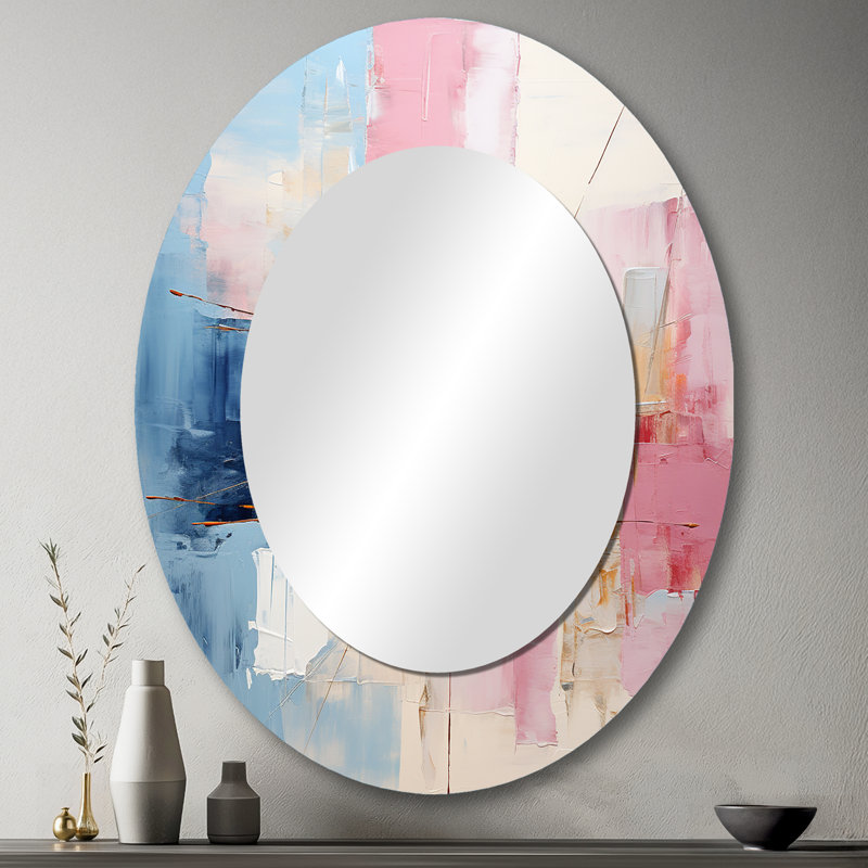 Abstract Patchwork IV - Teal Oval Wall Mirror Decor, 43" x 33"