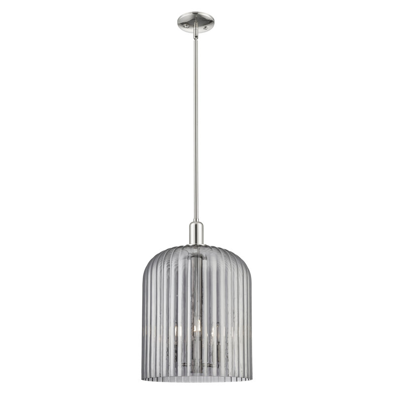 Downtown Urban - Voile de mariée - Mini-luminaire suspendu 3 tiges 12 po - Abat-jour, Gris fumée clair, Nickel poli