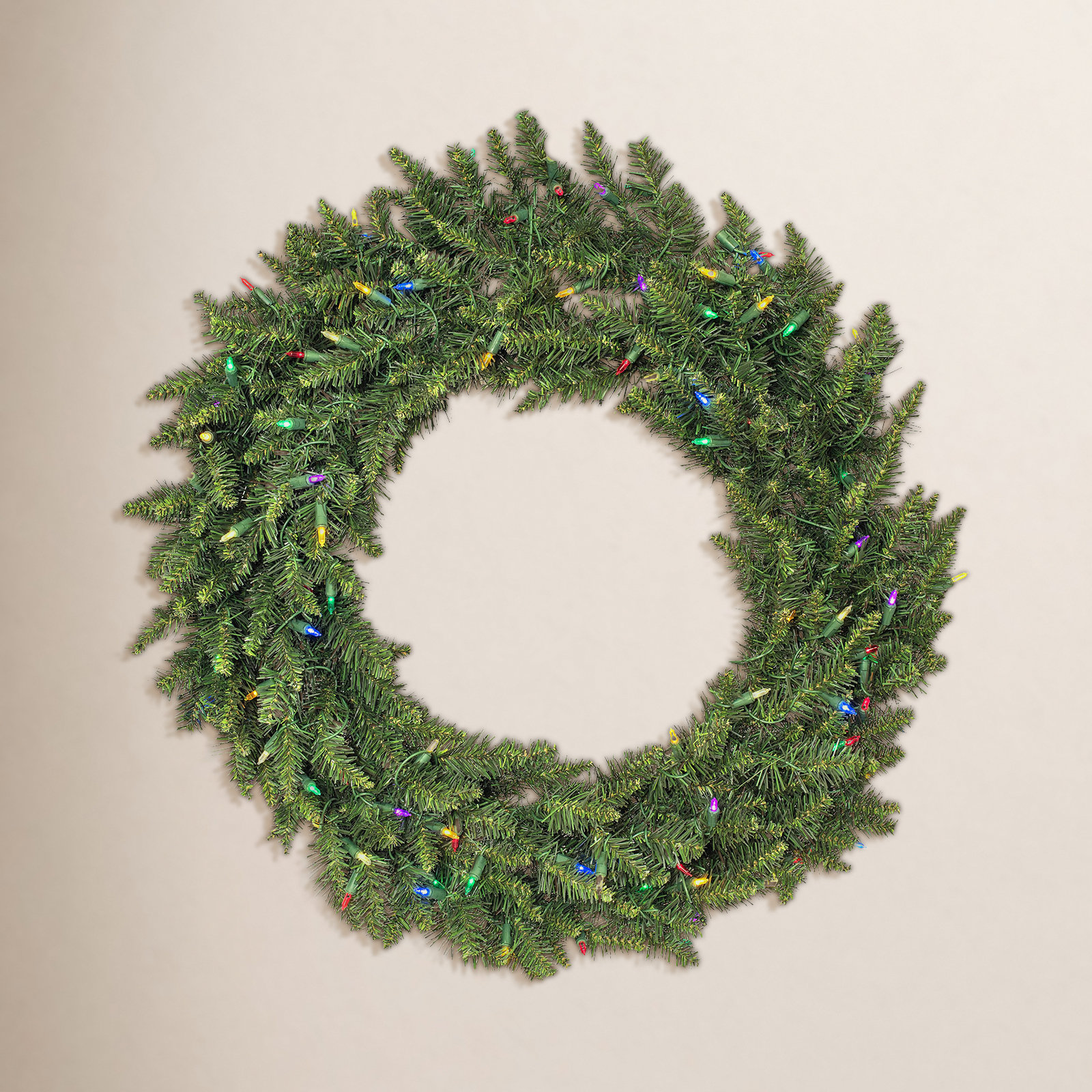 Peabody Pre-Lit Mixed Christmas Wreath, 60" H x 60" W x 3" D,  Warm Clear