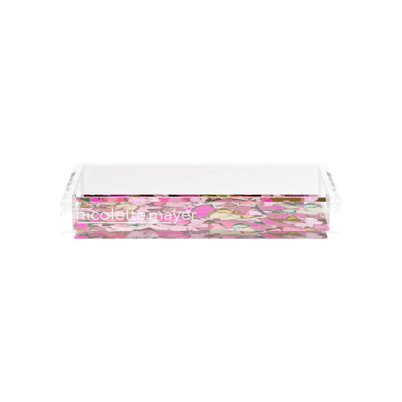 Mariposa Acrylic Rectangle Decorative Tray, 12.5"W x 7.75"D x 2"H, Pink