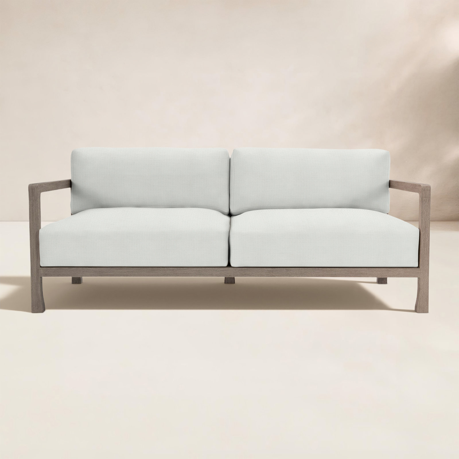 Tanah 80'' Wide Teak Patio Sofa with Cushions, Cream Linen 6025-002