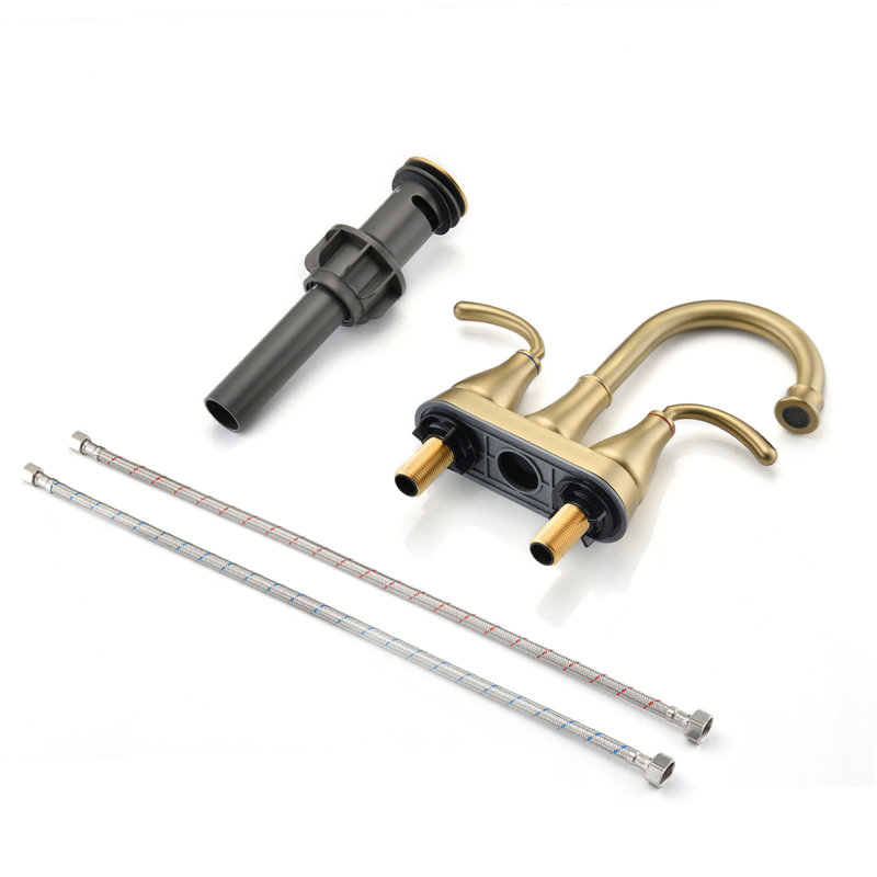 2-Handle Bathroom Sink Faucet With Pop-Up Drain Brushed Golden