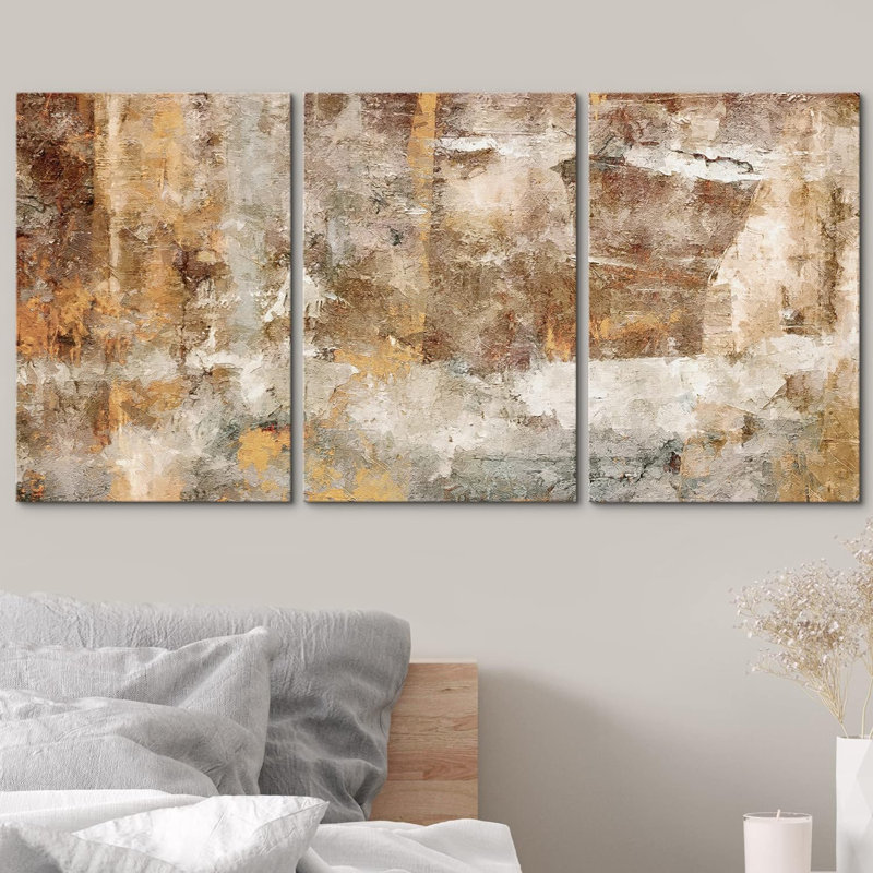 «Minimal Brown», 3 pièces sur toile, H 36 po x l 72 po, Toile tendue