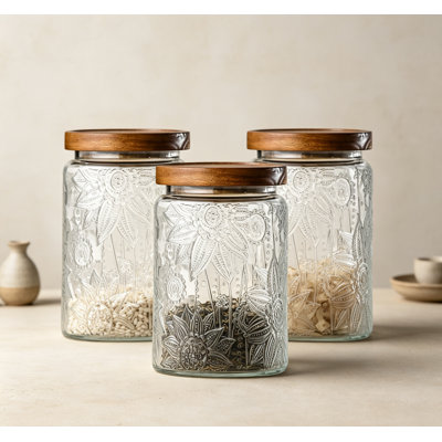 Pot de rangement en verre embossé sans plomb, pot alimentaire hermétique empilable pour garde-manger, comptoir et table de salle à manger