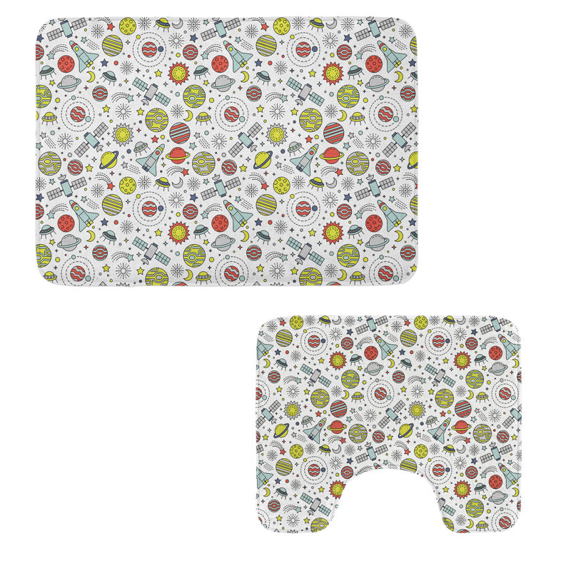  Multicolore ensemble de tapis de salle de bain 2 pièces Spaceship