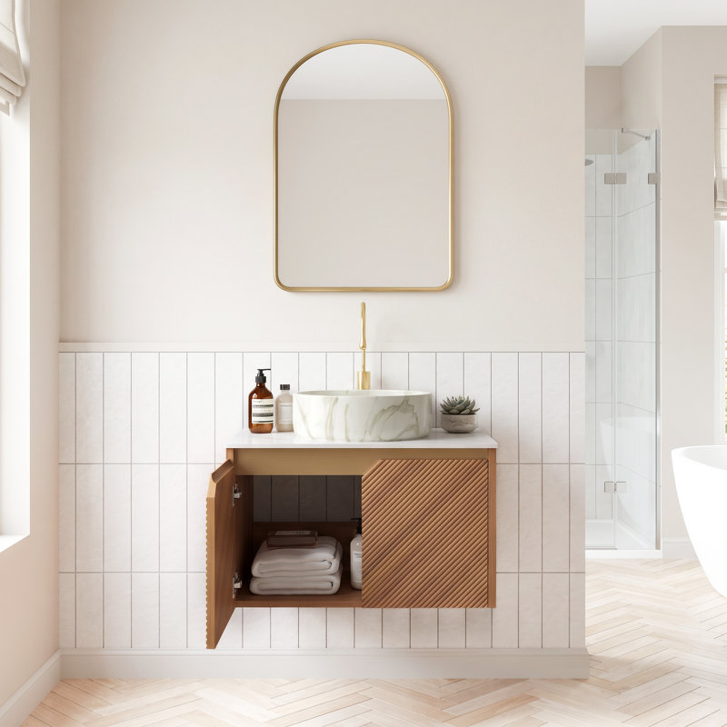 Meuble-lavabo mural simple 24 po x P 18 po x H 34 po Grain de bois chêne brun, 24''
