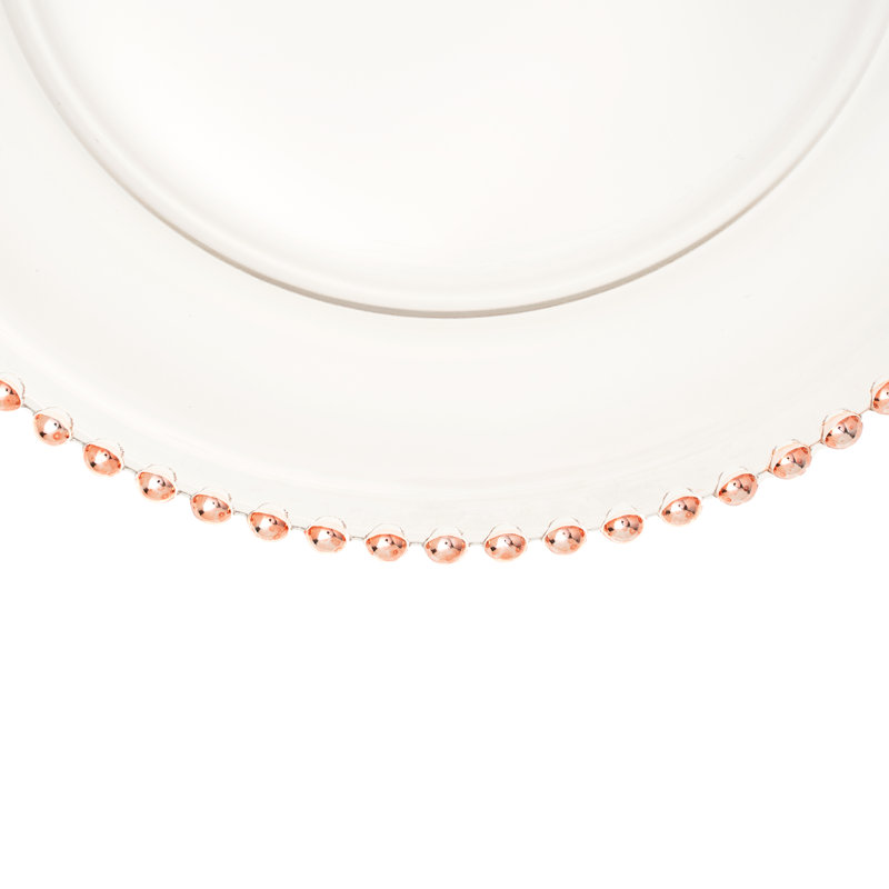 Rose Gold Beaded Rim Clear Glass Charger Plates, Set of 8