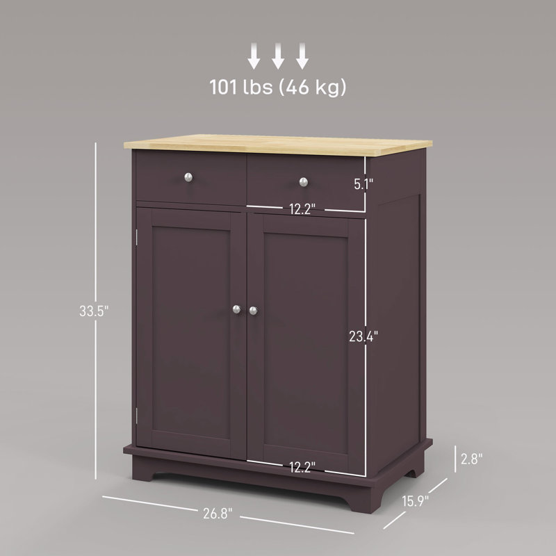 Armoire avec 2 tiroirs et tablettes réglables, Brun