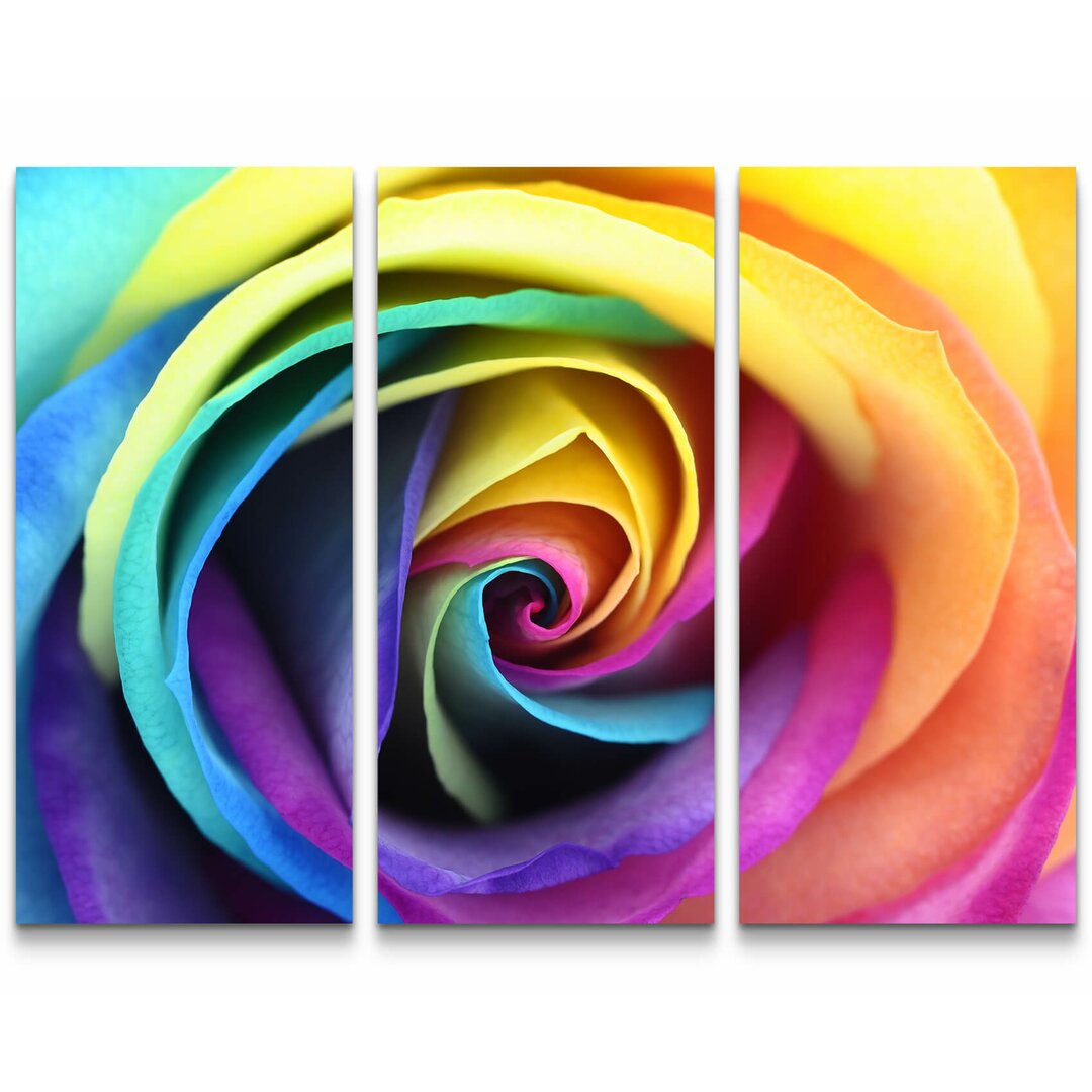 3-tlg. Leinwandbilder-Set Eine Rose in den Farben des Regenbogens