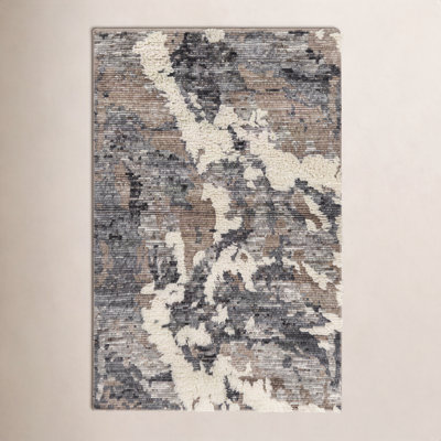 Zubi Dark Brown Cream Hand-Knotted Abstract Rug