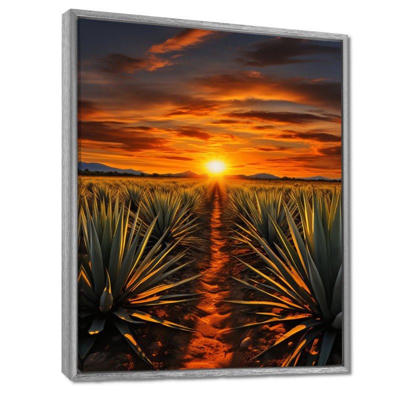 «Arabella Orange Green», art mexicain, tequila lever de soleil sur toile, H 40 po x l 30 po x P 1,5 po, Encadrement argenté