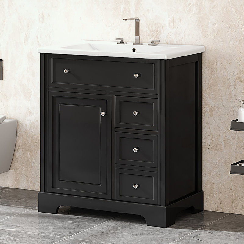 Diavian MDF Board & Ceramic Bathroom Cabinet, Black