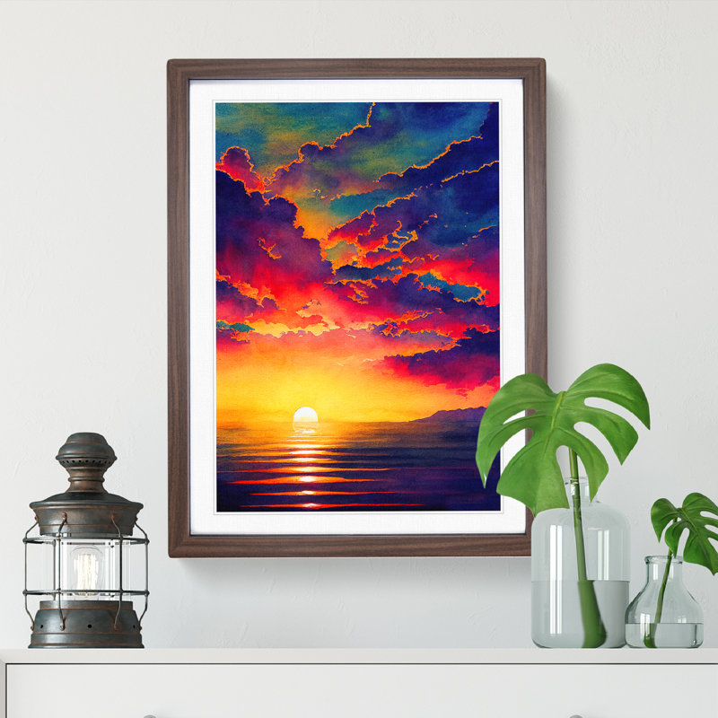XV1022-5046X Vivacious Ocean Sunset - Print, White, 66cm H x 48cm W, Walnut Framed