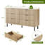 Commode moderne à 6 tiroirs cannelée avec poignées et pieds en métal, large commode en bois pour le rangement de la chambre à coucher et du salon, meuble télé en chêne naturel-1824968392