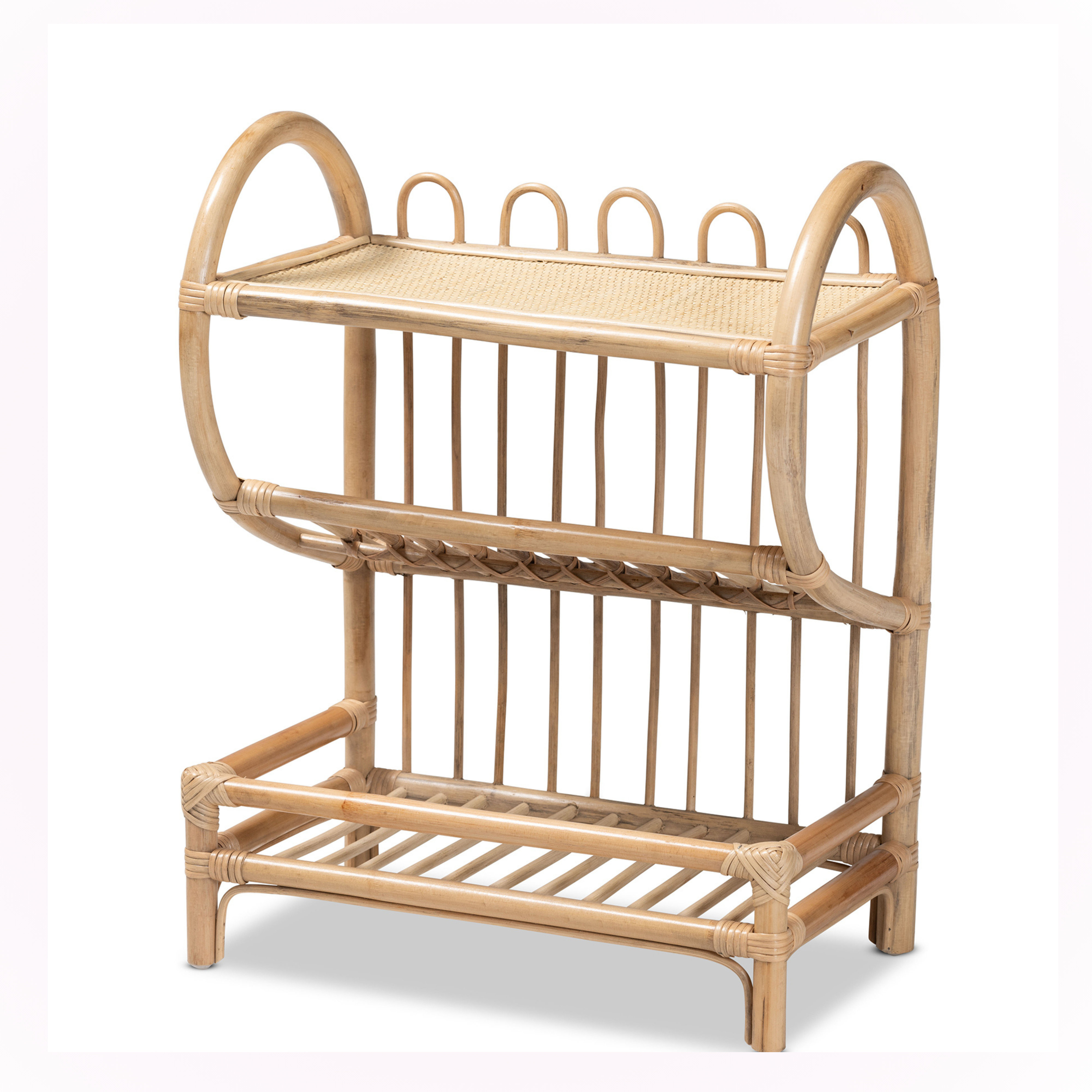 Bayou Breeze Emlyn 2-tier Rattan Display Shelf in Natural Brown Finish ...
