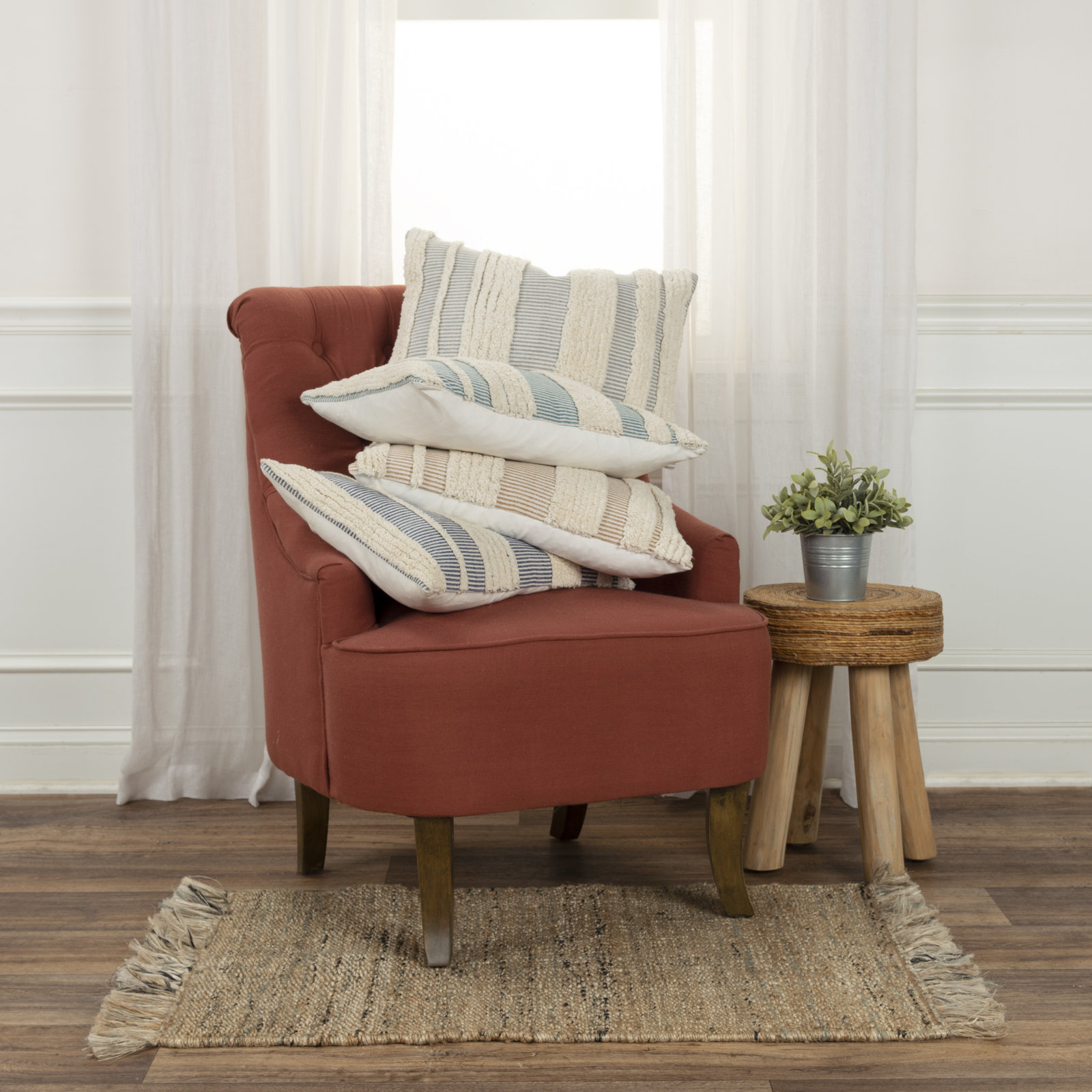 Horace Striped Cotton Throw Pillow, Navy