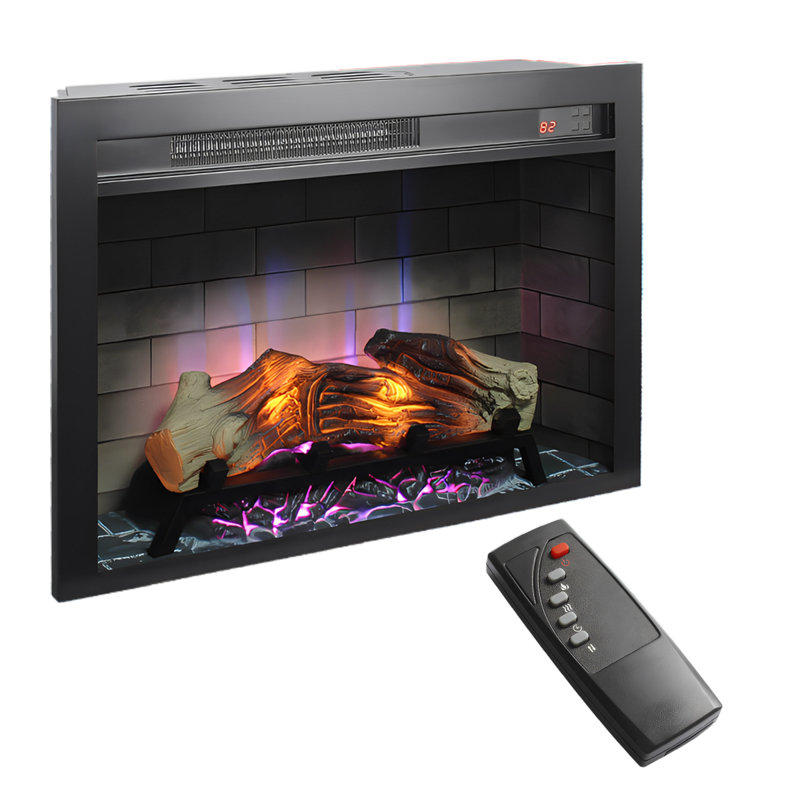 28 Inch Electric Fireplace Insert Multicolored Remote Control Flames Insert Mount Vent Free Double Safety Protection 1400w Heat With 11 Temperature Settings