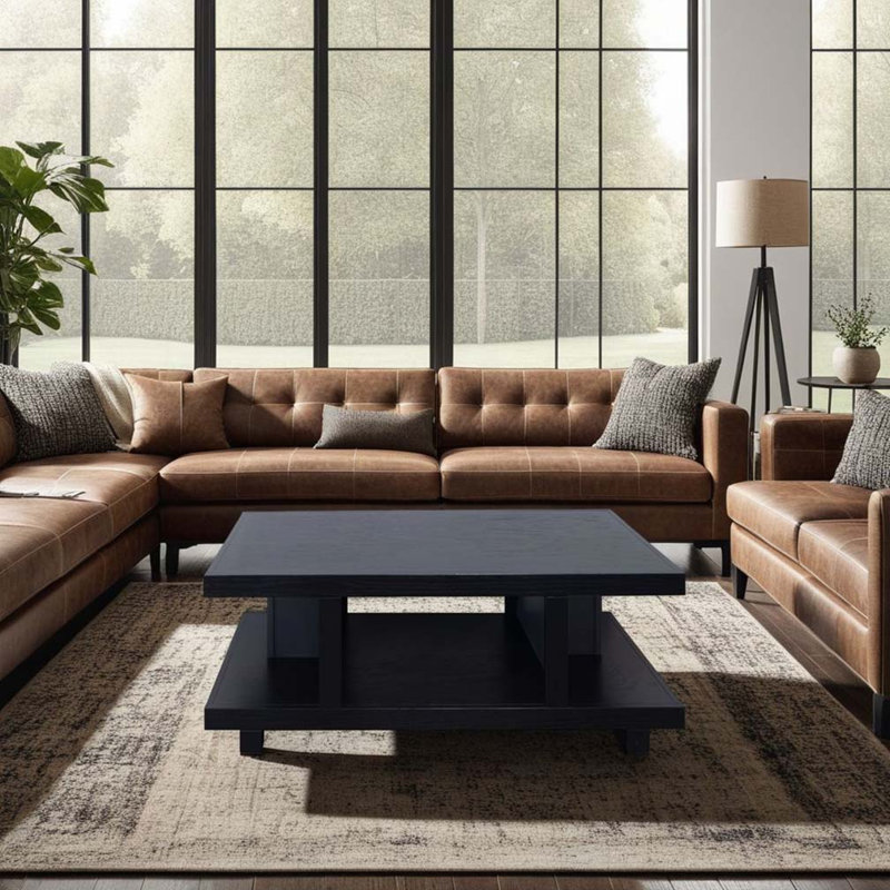 Table basse en bois avec 4 pieds, Noir