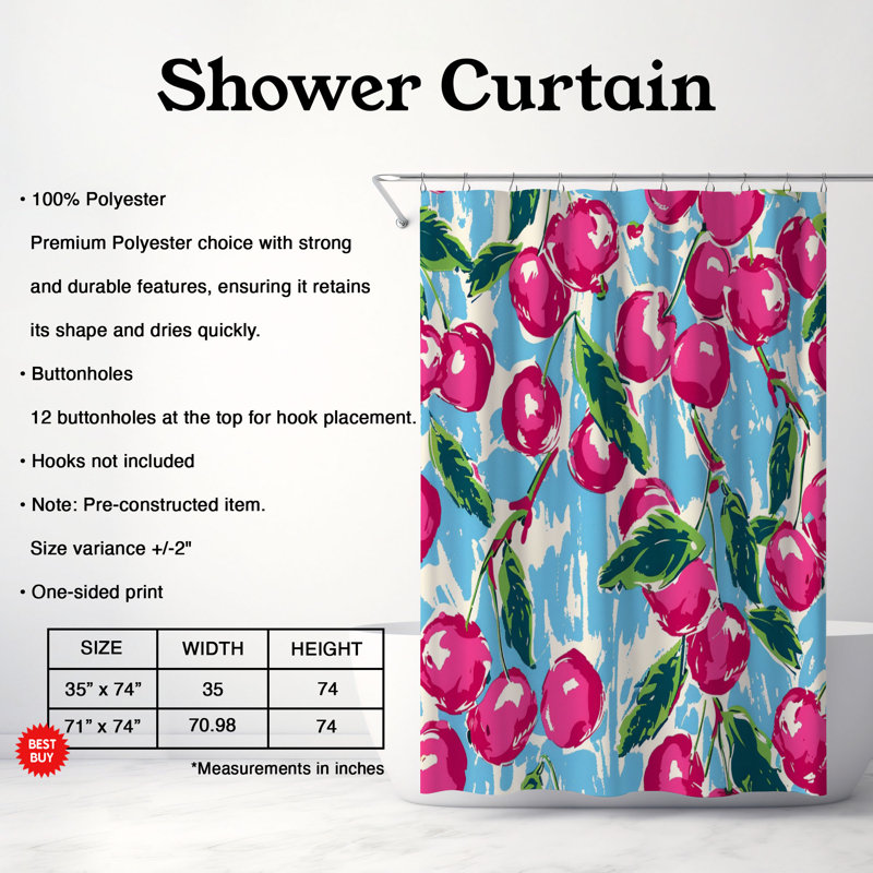 Rideau de douche standard 1 pièce Preppy Fruit Motifs, H 74 po x l 71 po