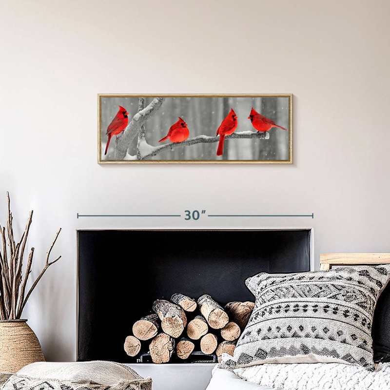 Cardinal, 25 po x 9 po, Cadre flottant en bois naturel