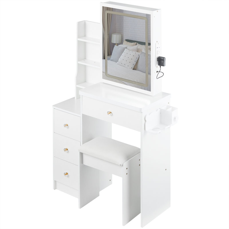 Table de chevet avec armoire de chevet, Blanc