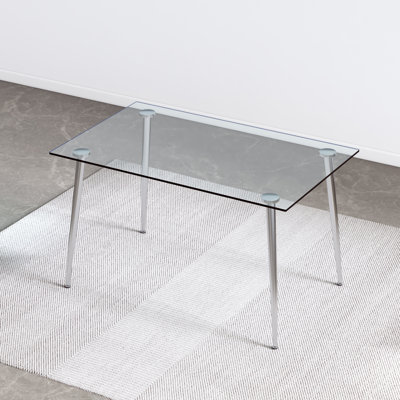Glass Dining Table, Modern Rectangular Table With Tempered Glass Tabletop & Sliver Metal Legs, Simplistic Kitchen Table, Versatile Table For Home Office