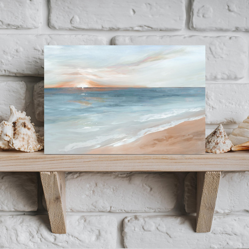 «Serene Sunrise Over Calm Waters», art mural abstrait côtier, H 12 po x l 18 po