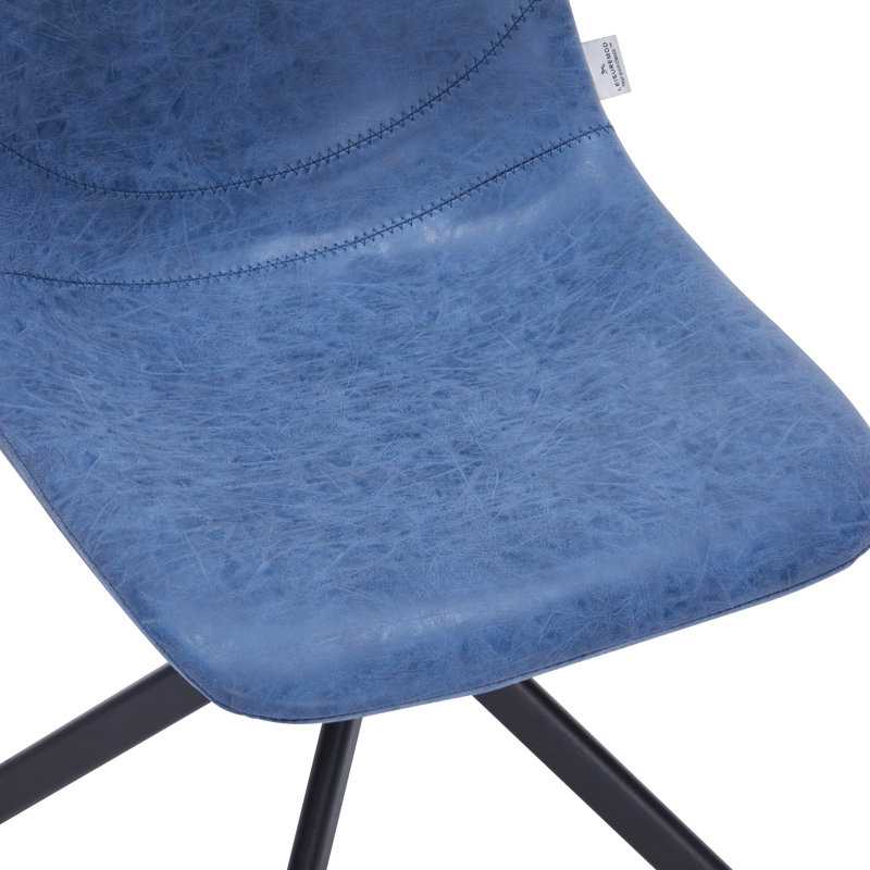 Matthew Leather Dining Side Chair With 360-Degree Swivel And Powder-Coated Iron Legs Matthew Collection, Blue, 1