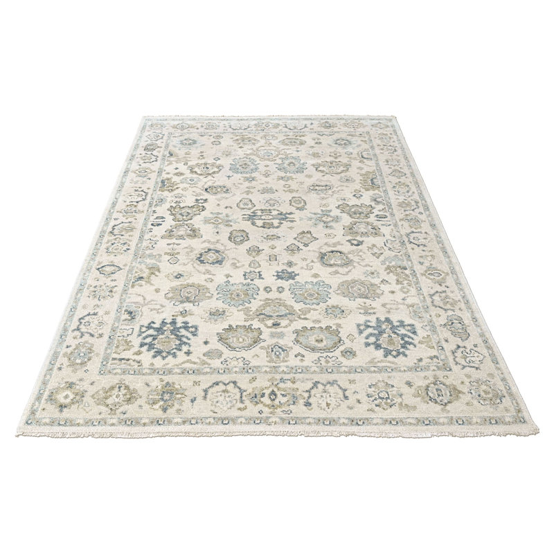 8'10''x11'11'' Hand Knotted Wool Ivory Oushak Transitional Rug